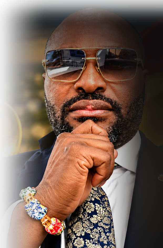 Lawrence Narhkom, professional trumpeter, wearing sunglasses and a tailored suit